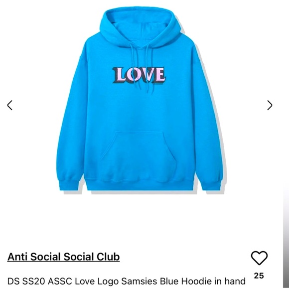 ✨Anti Social Social Club✨ ASSC SS20 Love Logo Blue and Pink Samsies Hoodie Small - Picture 1 of 16